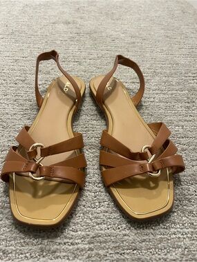 ALDO Tan Strappy Slingback Sandals with Gold Rings